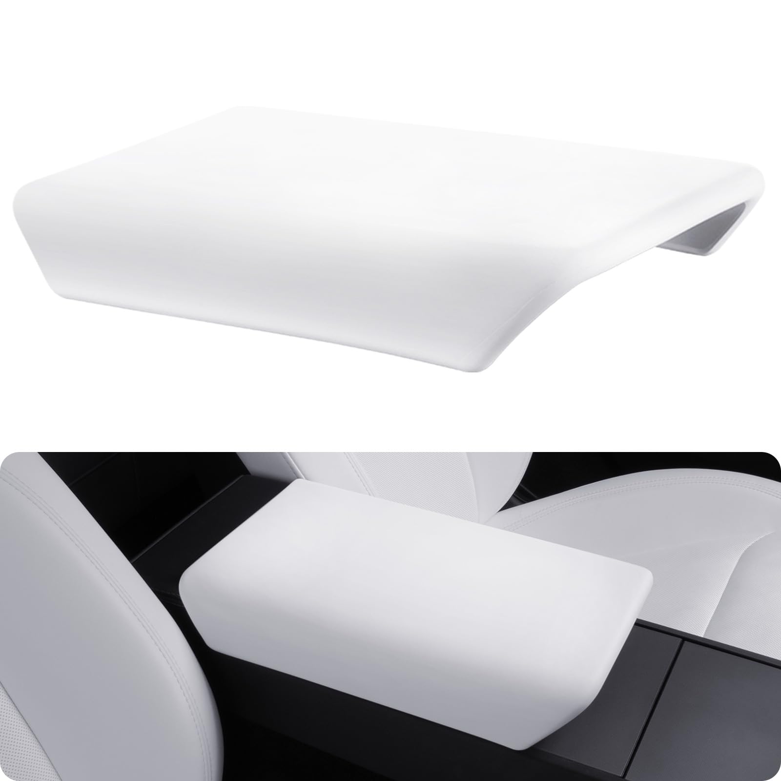 Photo 1 of BASENOR 2026 Center Console Cover for Tesla Model Y Juniper (Standard, Premium & Performance) Tesla Model 3 Highland [Non-Slip] TPU Armrest Cover [No Logo] Arm Rest Protector Accessories White