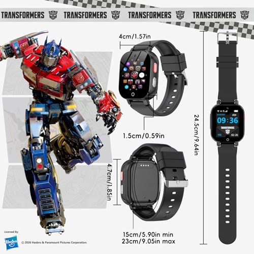 Transformers Montre GPS Enfant avec 4G Appel Vidéo, GPS, SOS, Chat Vocal, IP68 Étanche, Mode École, Podomètre, Réveil, Chronomètre, Montre Telephone pour Garçons et Filles de 4 à 12 Ans Cadeau, Noir