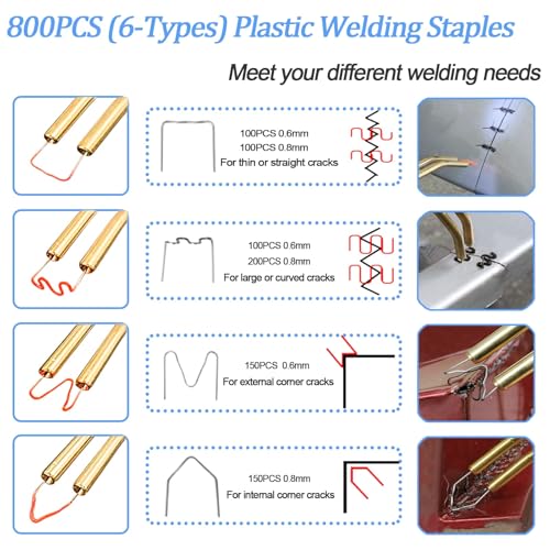 220W 2 in 1 Plastic Welding Machine with 800pcs Welding Nails (6 Models), Car Bumper Repair Kit with 56pcs Welding Rods, Used for Plastic Welding (Black)