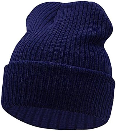 Celino Unisex 1 Color Plain Rib Knit Turn Up Trim Wool Blend Winter Bonnet Beanie, Navy One Size
