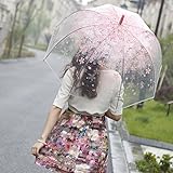 [Pink Cherry]Moonse Romantic Pink Cherry Clear Rain Wind Umbrella,Half-Automatic