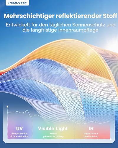 PEMOTech Foldable Car Sun Shade with 5-Layer Nano, Sun Visor Car Sun Protection Car Windscreen 360° Rotatable, UV Protection, Heat Protection, Anti-Puncture for Most Vehicles (132 x 76 cm)