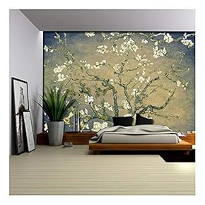 Green with Blue Vignette Almond Blossom by Vincent Van Gogh - Wall Mural, Removable Sticker, Home Decor - 66x96 inches