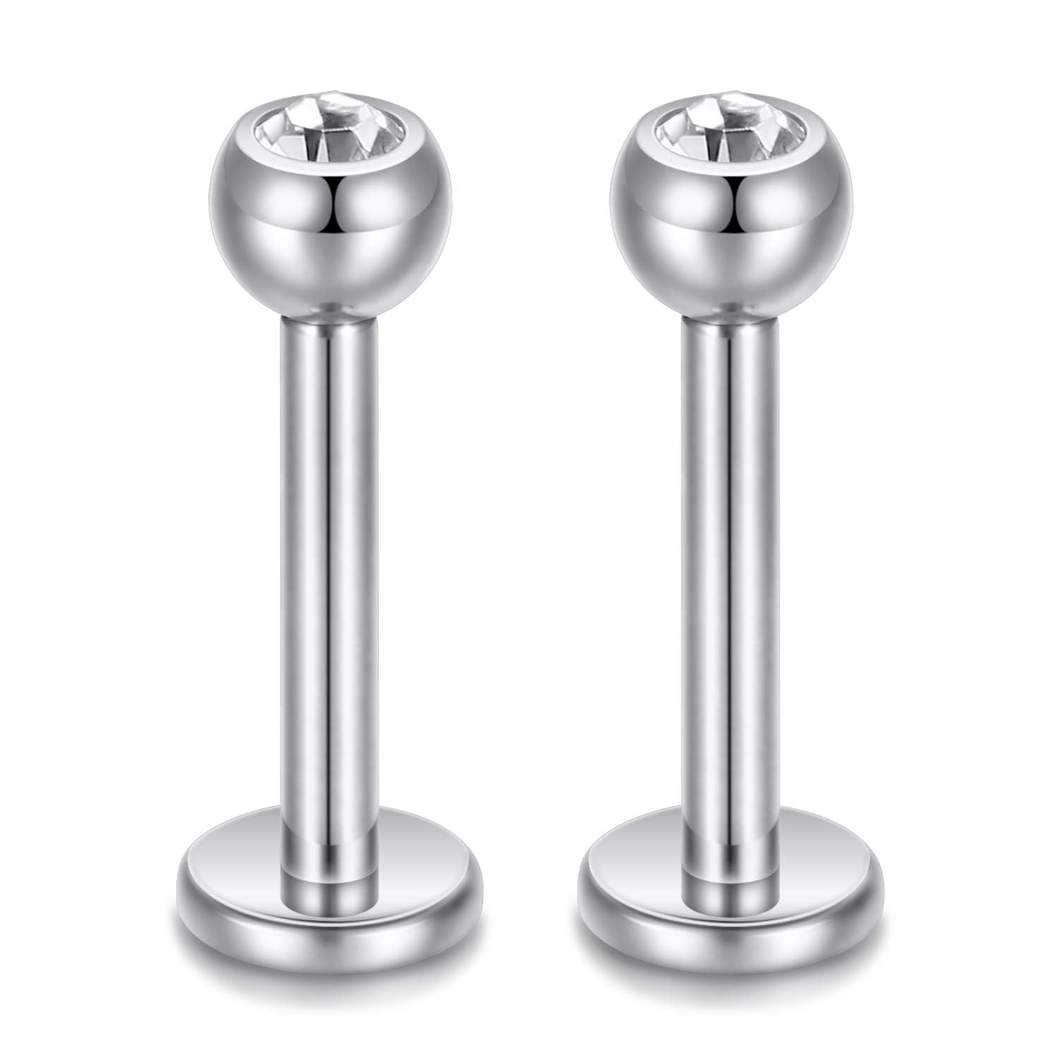 hengkaixuan 16G 3mm Clear CZ Ball Internally Threaded Labret Monroe Lip Studs 8mm Helix Cartilage Tragus Earring Piercing G23 Titanium