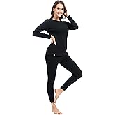 Women Heavyweight Rayon Polyester Thermal Underwear Base Layer Long Johns Blended Fleece Lined Set for Cold Weather