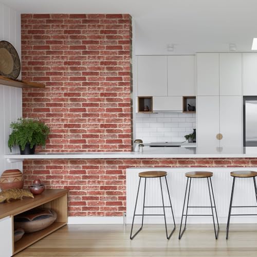 3D Self-Adhesive Brick Wall Panels, 10 Pieces, 30 x 40 cm, Self-Adhesive PVC 3D Decorative Brick Wall Panel for Living Room, Office, Kitchen, Waterproof