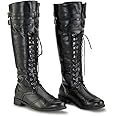DUNHAO COS Medieval Renaissance Pull On Mid Calf Gothic Boots Flat Jazz Boots