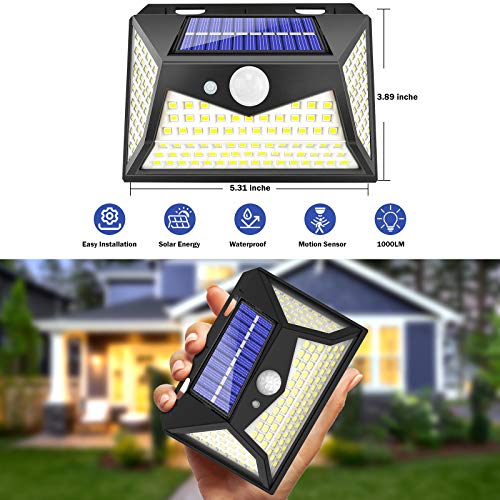 Upgraded Solar Lights Outdoor,118 LED Solar Motion Sensor Security Lights, 3 Lighting Modes 270°Wide Angle Outdoor Wall Lights for Garden Fence Door Yard Garage Pathway(4 Pack)