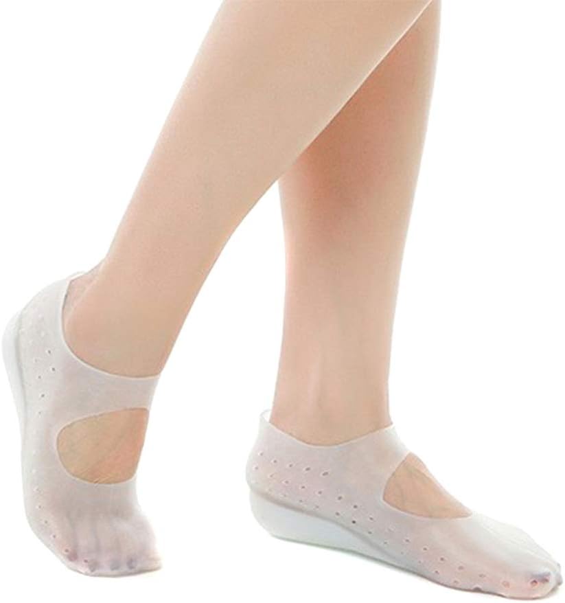 Weoto 1 Pair Invisible Height Lift Heel Pad Sock, Silicone Gel Heel Cups Orthotics Heel Cushion for Women Men