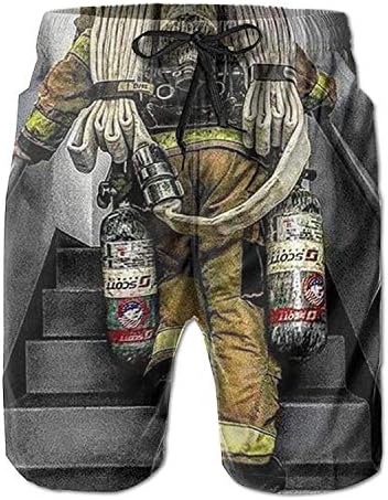 MHKLTA Firefighter Firefighting Flag Mens Casual Board Shorts Loose Fit with Liner Surf Trunks Swimming Panty Shorts
