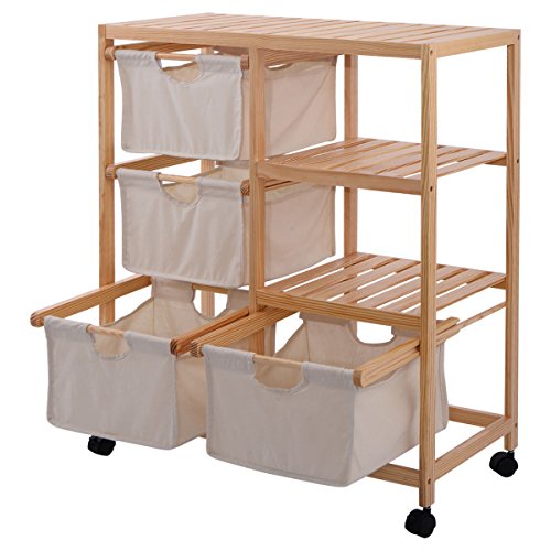 New MTN-G Wood Hamper 2 Section Storage Shelf Unit W/4 Fabric Drawers Home Furniture
