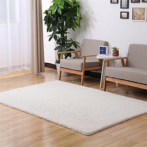 KUPARK Soft Indoor Shag Area Rugs Rectangle Fluffy Rugs Anti-Skid Shaggy Area Rug Dining Room Home Bedroom Carpet Floor Mat, 70x140CM, Off-White