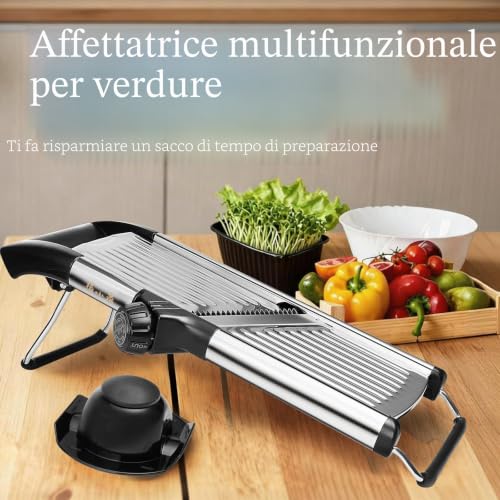 5 in 1 Manual Adjustable Vegetable Mandolin, Stainless Steel Blades, Hand Protection, Julienne Slicer for Potatoes Carrots Onions