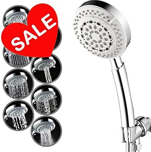 Eco Universal High Pressure 8 Setting Hand-held Rain Shower Head w/ 5ft Flexible hose– American Standard ShowerHead with Anti-Clogging Nozzles for High- Low Pressure Massage Spa Water Saving Output