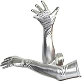 Seeksmile Unisex Shiny Metallic Spandex Gloves Adult Long Halloween Christmas Costume Hand Glove