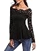 iClosam Women Sexy Off Shoulder A-line Long Sleeve Floral Lace Top