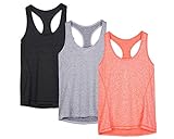 icyZone Activewear Running Workouts Clothes Yoga Racerback Tank Tops for Women(Pack of 3) (XL, Black/Granite/Orange)