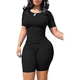 Lounge Wear Casual 2 Piece Outfits Sets for Women Skinny Crew Neck T-shirt High Waist Leggings Shorts Workout Set