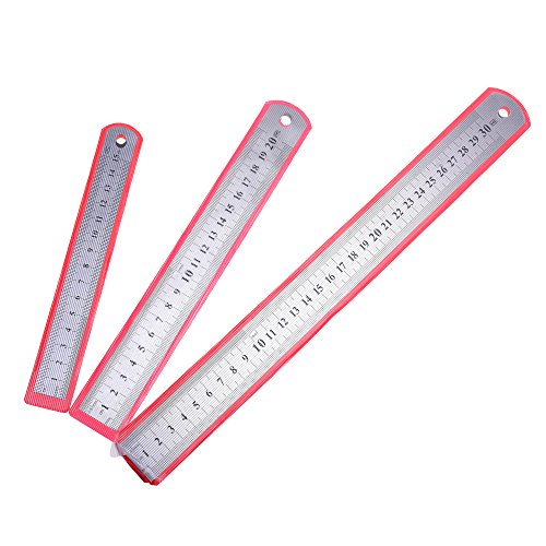 COSMOS Pack of 3 Office School Metal Steel Rulers 12 Inch, 8 Inch and 6 Inch - Thumbnail 2