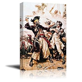 Capture of The Pirate, Blackbeard by Jean Leon Gerome Ferris - Canvas Print Wall Art Famous Painting Reproduction - 12" x 18"
