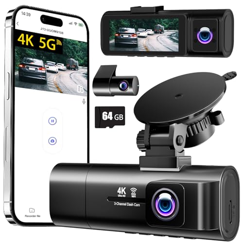 TOOXYZ Dash Cam Front and Rear Inside,3 Channel Dash Cam for Car,5G WiFi,3.16