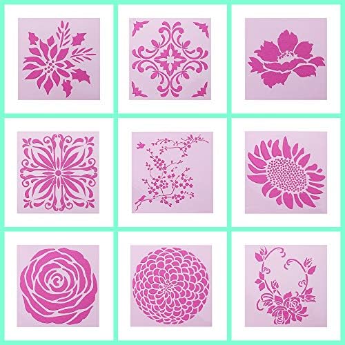 Journal Stencil Set Plastic Planners Flower for Bullet Journaling/Notebook/Diary/Scrapbook DIY Drawing Templates Lace,Rose,Sunflower,Chrysanthemum,9PCS