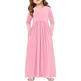 Haloumoning Girls Maxi Dress Long Sleeve Casual Holiday Dress with Pockets for 5-14 Years