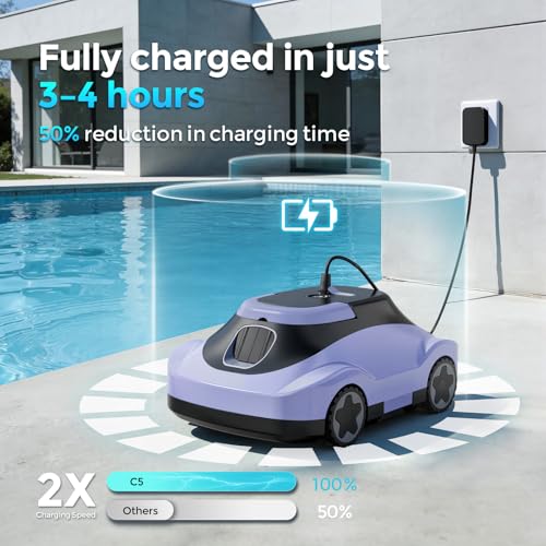 OUCAXIA C5 Cordless Robotic Pool Cleaner with 180-Min Runtime, 2.7L Large-Capacity Filter Basket, Self-Parking & Lightweight Design, for Above-Ground & In-Ground Pools up to 2,200 Sq.Ft (Lilac)
