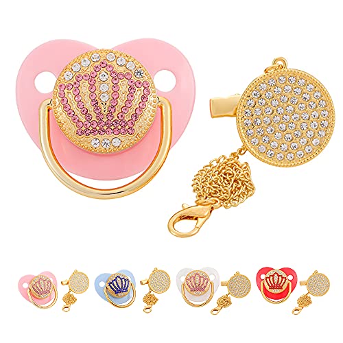 Baby Initial Crown Pacifier with Clip, Crystal Rhinestone Bling
