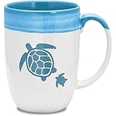 Cape Shore Decorative Dipped Coffee Tea Mug Cup, Turtle, Gifts for Birthday Christmas, 16 Oz, Blue