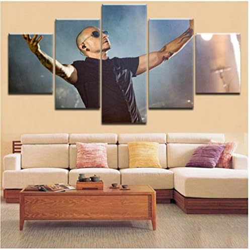HNFSCLUB Framework 5 Pieces HD Printing Canvas Painting Chester Bennington Poster Frontman Linkin Park for Modern Decor Living Room-C