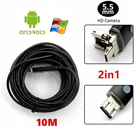 USB Endoscope, Sinstar 5.5MM 2IN1 USB Android Camera 5M/10M Snake Tube Pipe Waterproof Phone PC Endoskop Inspection Borescope Mini Camera (10M)