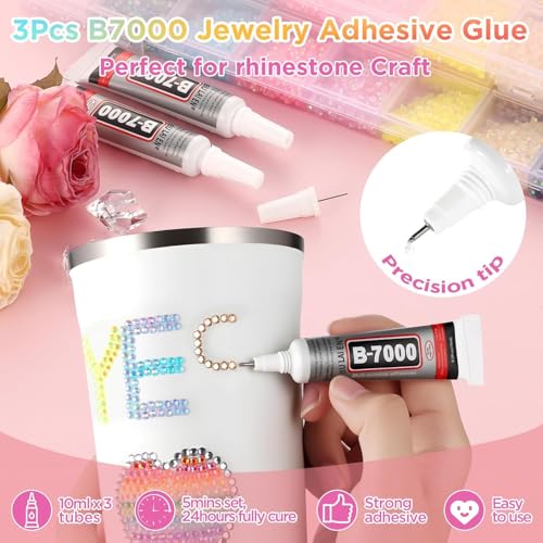 ORCHID M® 40 Colors 32000Pcs Resin Jelly Rhinestones, Multicolor 3mm Flatback Gems for Diamond Art, 3Pcs 10ml B7000 Jewelry Glue for Clothes Shoes Nail Art Diamond Painting Makeup DIY