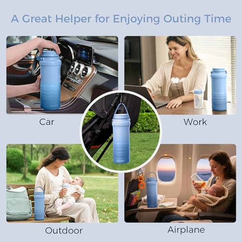 Momcozy 22oz Portable Breast Milk Cooler for Outdoor, Life Saver with 360° Total Cooling for 24 Hours, Larger Capacity Travel Breastmilk Chiller with 2pcs Baby Bottles for Breastmilk Storage, Blue