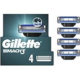 Gillette Mach3 Razor Refills for Men, 4 Razor Blade Refills
