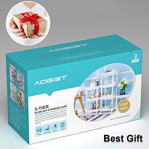 Aogist Rolling Storage Cart Organizer Shelf Rack Storage Tower Utility Cart for Kitchen Laundry Room Bathroom Office & Dresser (3-Tier, White)
