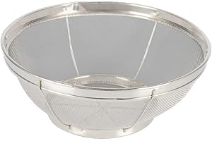 HogarTech Large Fine Mesh Stainless Steel Pasta Strainer Colander for Rice, Quinoa, Yogurt – 24.5 cm Diameter, Non-Slip Baske