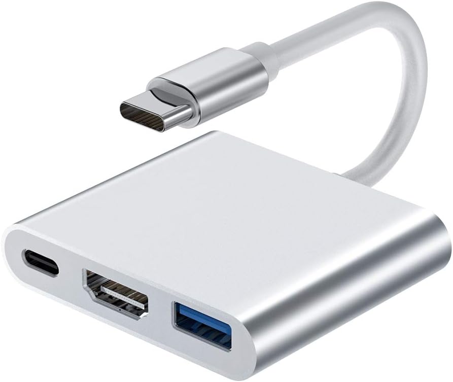 Pruthvik USB C to HDMI Multiport Adapter USB 3.1 to HDMI 4K Video Converter PD Quick Charging Port with Large Projection for 2015/16/17/18 MacBook/MacBook Pro (Silver)