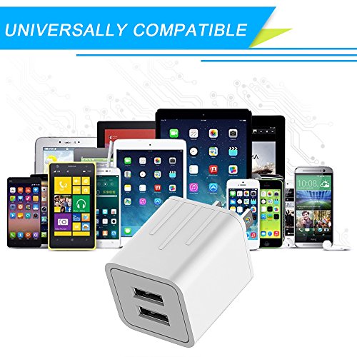 JAHMAI Wall Charger 21W 4.2A Dual-Port Portable USB Travel Wall Charger Phone Charger Adapter for iPhone X, 8, 7, 6S, Plus, 5S, iPad , Galaxy S7, S6 Edge Plus, S5, Nexus, HTC more(White)