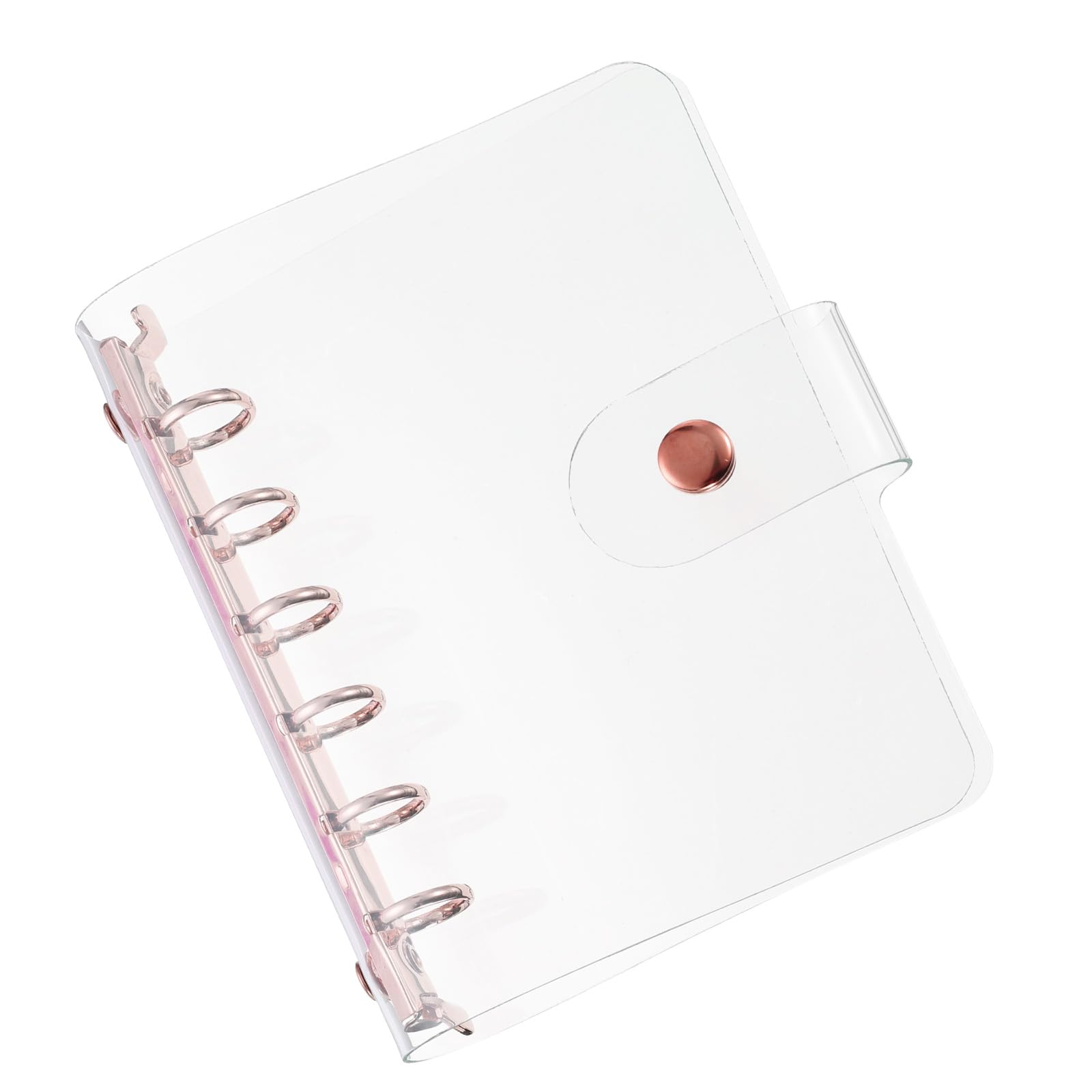 PATIKIL A7 Clear Binder Cover, Soft PVC Loose Leaf Binder Protector Refillable Notebook Shell with Snap Button Closure 6 Ring for DIY Meeting Notebook Folder, Rose Gold