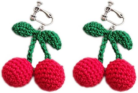Clip On Earrings Fruit Cherry Earrings Dangle Weave Sweet White Gold Plated Costume Lovely Gift