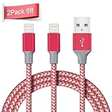iPhone Cable, Quntis 2Pack 6ft Nylon Braided Lightning to USB Cable MFi Certified iPhone Charger Compatible with Phone Xs Max XR 8 Plus 7 Plus 6S Plus SE 5S 5 iPad iPod Nano 7 and More, Red