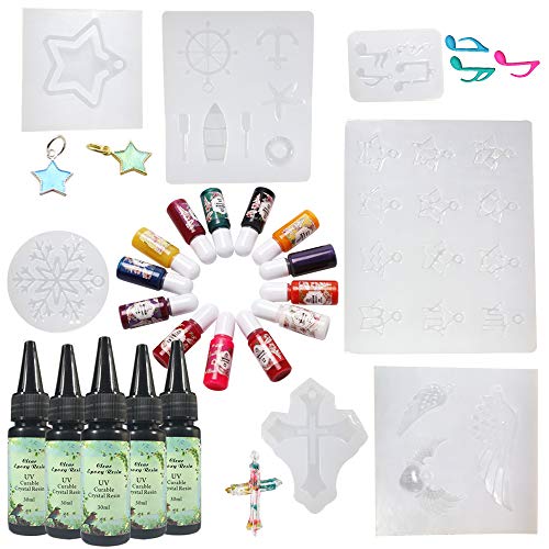 5 Pieces 30ML Crystal Epoxy Resin UV Glue 13 Liquid Pigment Nail Art Tools 12 Constellations, Pentagram, Angel wings, Naval anchor, Musical note, Cross For DIY Nail Art Accessories