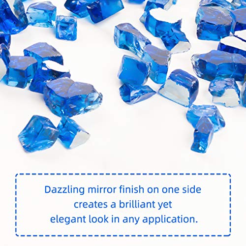FutureWay Fire Glass for Fire Pit, Blue Reflective Fire Glass Rocks for Indoor and Outdoor Fireplace Fire Table, 10 Pound
