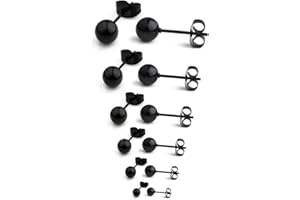 Ruifan 20G Stainless Steel Ball Stud Earrings for Men Women Round 3-8mm 6Pairs