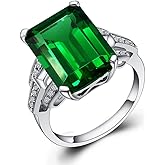WDIYIEETN Elegant Huge Natural Solitaire Emerald Cocktail Ring 925 Sterling Silver Shiny Princess Cut Square Emerald CZ Crystal Diamond Wedding Ring for Women (8)