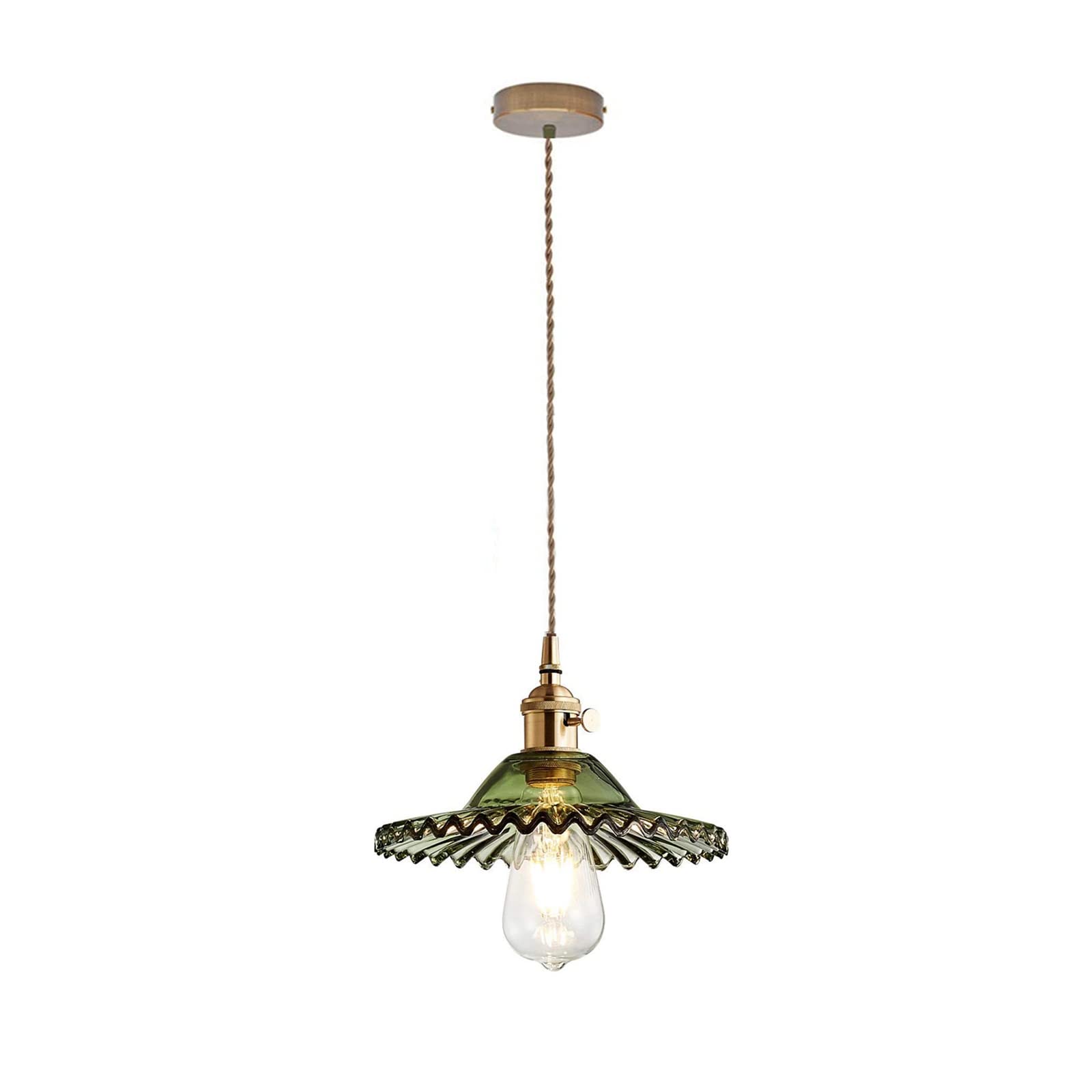 LFsem Green Crystal Glass Pendant Light Brass Gold Hanging Lamp Fitting with Dimmable Switch (Green)