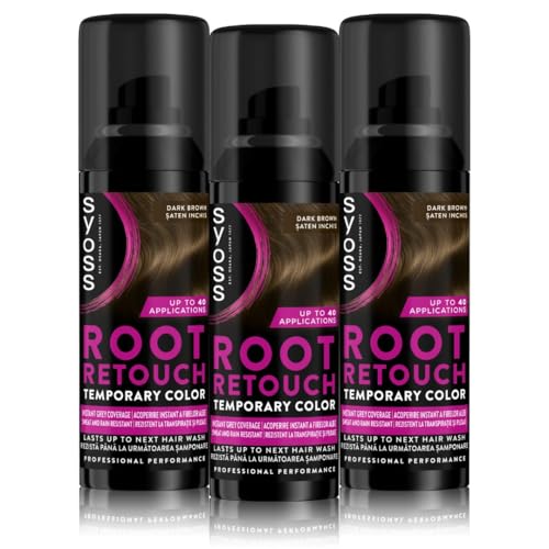 Syoss Ansatz Retoucher Kaschierspray Dunkelbraun Stufe 1 (3 x 120 ml), Ansatzspray deckt helleren und grau nachwachsenden Ansatz ab, Ansatzfarbe hält