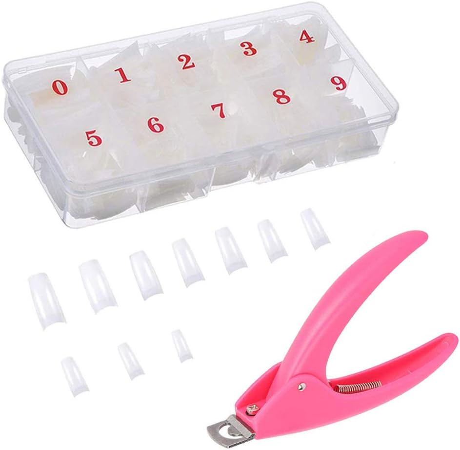 Yiouou Natural False Nails Fake Nails Artificial Nail Tips,500 Pcs Oval French Acrylic Style Fake Nails Tips with Box and Acrylic Nail Clipper for Women Girls Nail Art Salons and Home DIY,10 Sizes