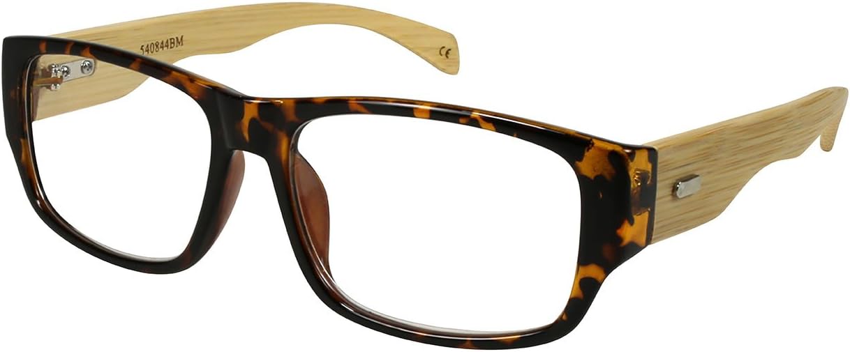 Edge I-Wear Rectangular Wooden Bamboo Reading Glasses Women Men Readers 2.75 540844BM-+ 2.75-2(Demi)